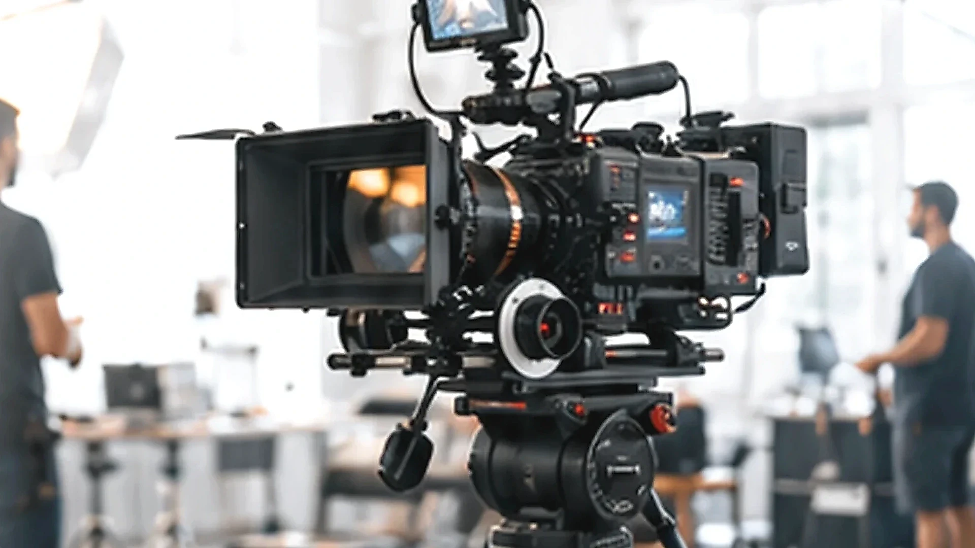 Professional cinema camera on a bright film set